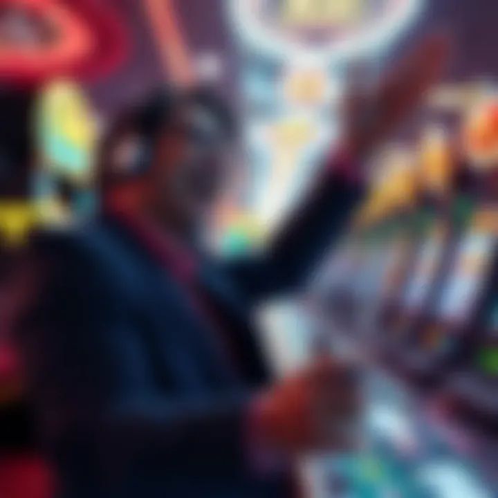 A player celebrating at a casino with slot machines in the background during the morning hours.