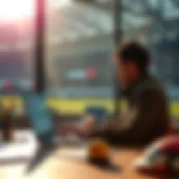 A person reviewing sports stats and placing bets on a laptop in the morning light