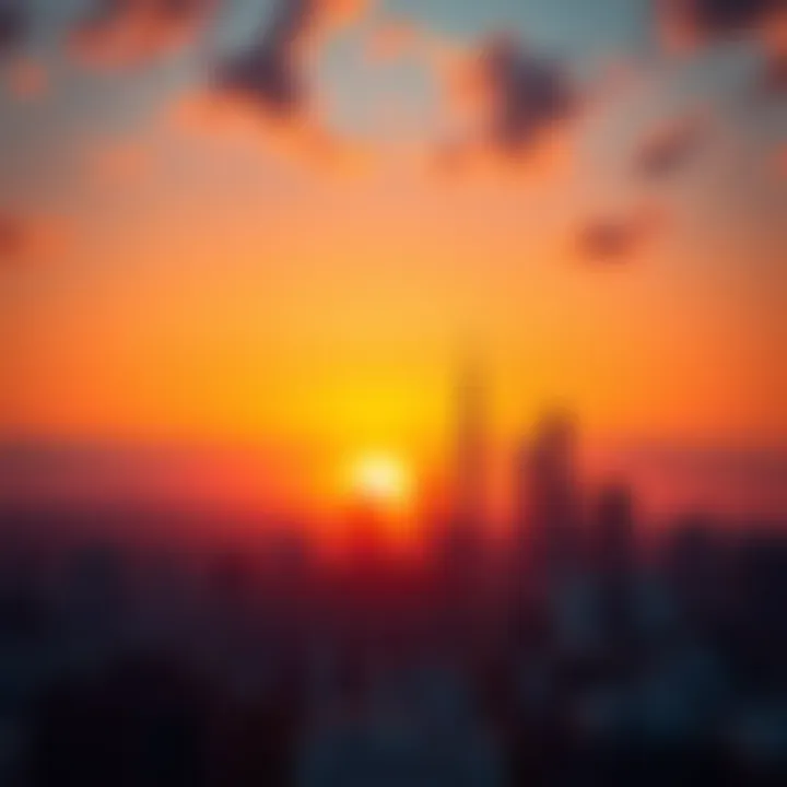 A vibrant sunrise illuminating a city skyline, symbolizing new beginnings and emerging trends