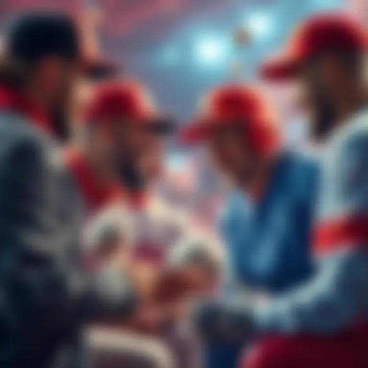 Mr. Lottery discussing strategies with powerful players in a sports setting, filled with excitement and anticipation for big wins.