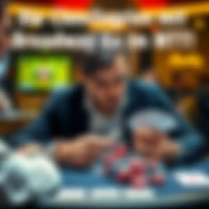 MTT Player Considering Hands A poker player at a table analyzing his cards, looking concerned about his Broadway Ax hands against an aggressive opponent.