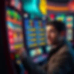 Multiplier confusion in slot game A player looks at a slot machine screen showing various multipliers and payout amounts, looking puzzled about the game mechanics.