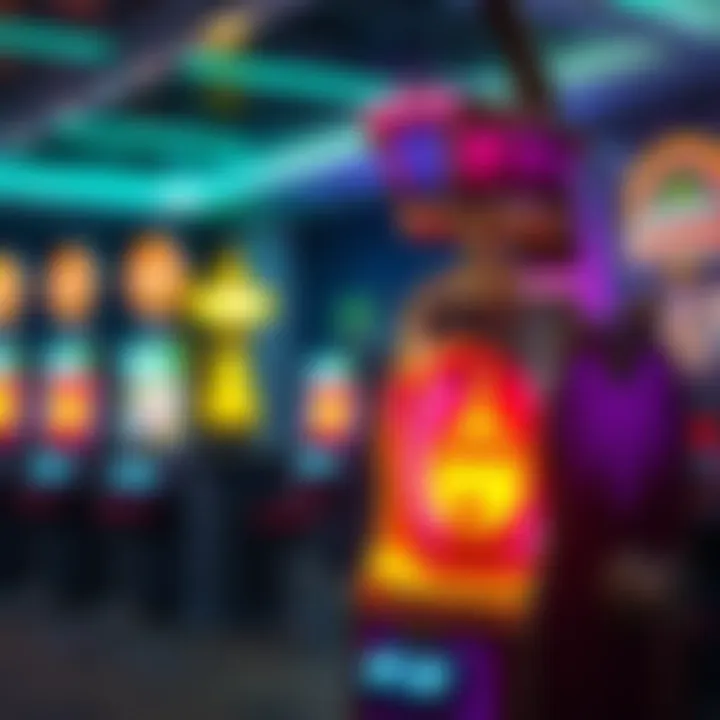 A colorful slot machine with a lamp theme featuring bright lights and graphics.