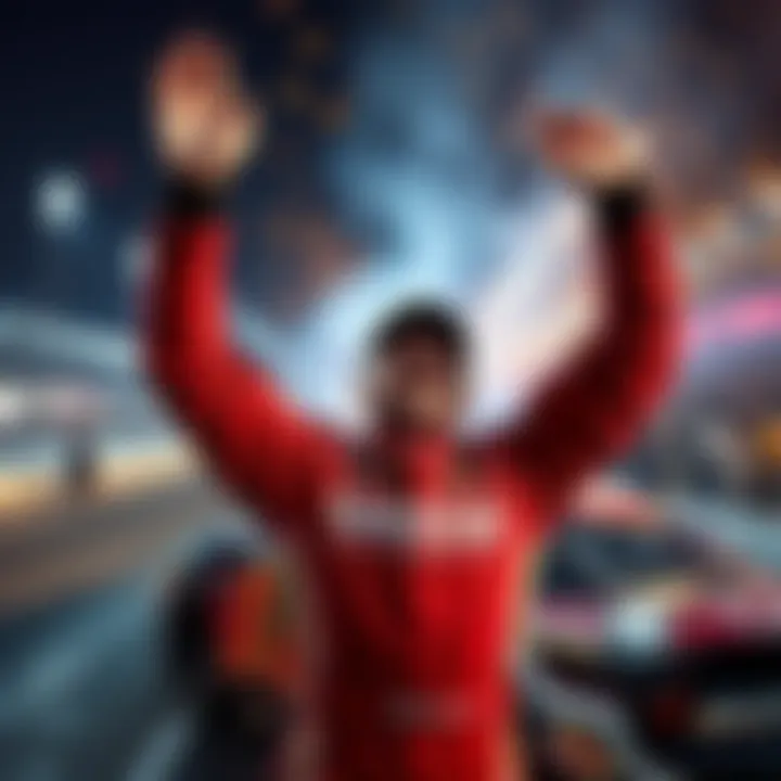 A driver celebrating a victory in a NASCAR race after winning three consecutive weeks without qualifications.