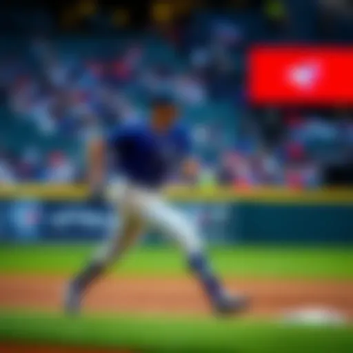 Nathan Lukes making a decision at first base during a baseball game between the Royals and Blue Jays.