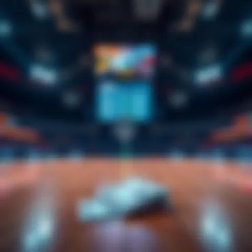 Basketball court with betting slips and a scoreboard
