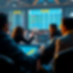 Group of people discussing NBA player bets with charts and graphs in front of them