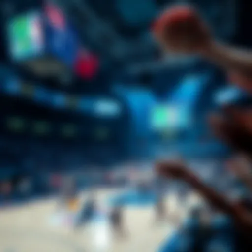 A basketball game featuring NBA players in an Australian arena with fans cheering.