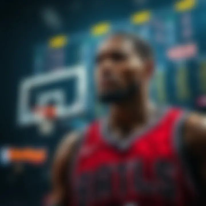 NBA betting controversy A basketball player looking disappointed after a bad performance during a game, with betting slips and odds in the background
