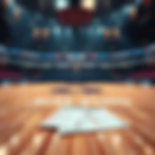 A basketball court with betting slips and a game schedule for NBA matches on May 23, 2026