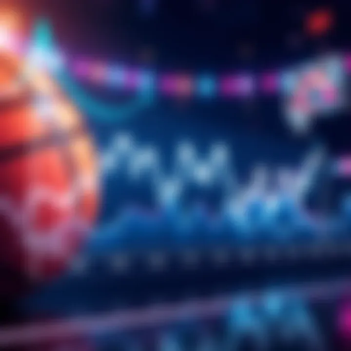 Graph showing trends in NBA betting lines with basketball imagery