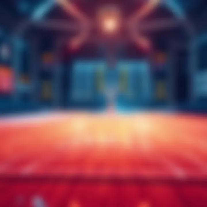 Basketball court with betting odds displayed on a scoreboard