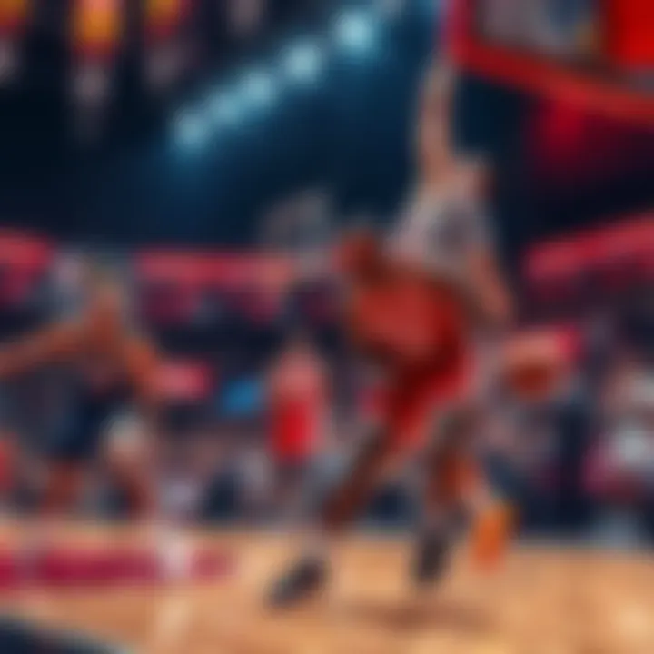 Basketball scene showing players in action with betting odds displayed