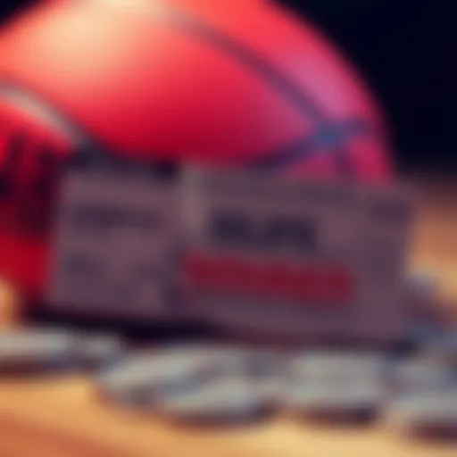 A graphic showing a winning basketball betting slip with dollar signs and a basketball background