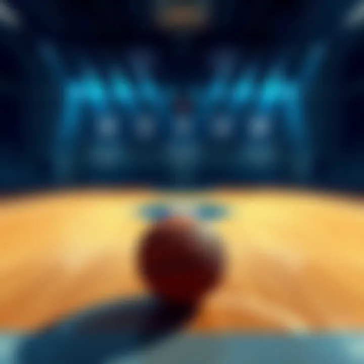 NBA Betting and Tips Illustration of a basketball court with betting odds and statistics displayed on a screen