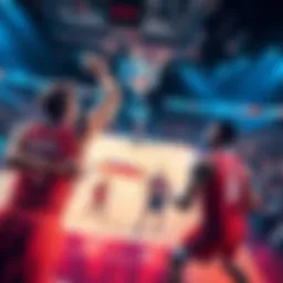 NBA Betting Tips for February 19, 2026 Basketball players in action during an NBA game with betting graphics overlay