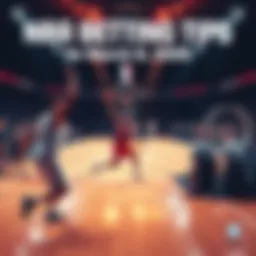 A basketball court with players in action during a thrilling NBA game, showing excitement for betting opportunities.