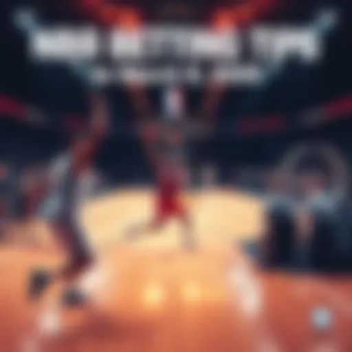 A basketball court with players in action during a thrilling NBA game, showing excitement for betting opportunities.