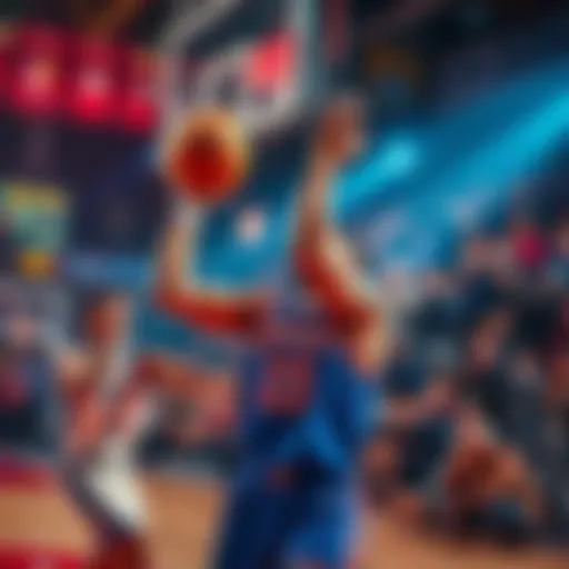 Basketball players competing in a close NBA game with fans cheering in the background