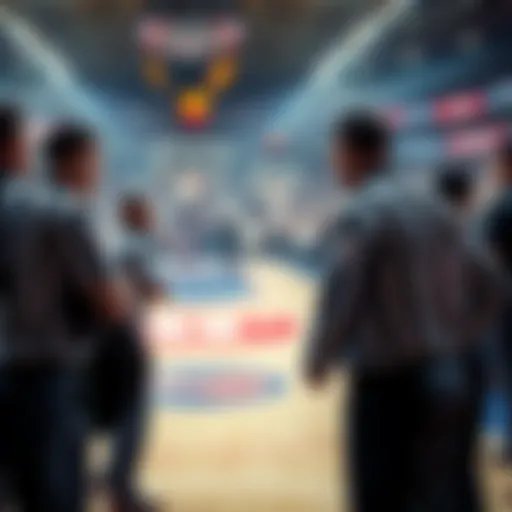 Referee discussing a call during the last moments of the Pistons vs. Cavs game