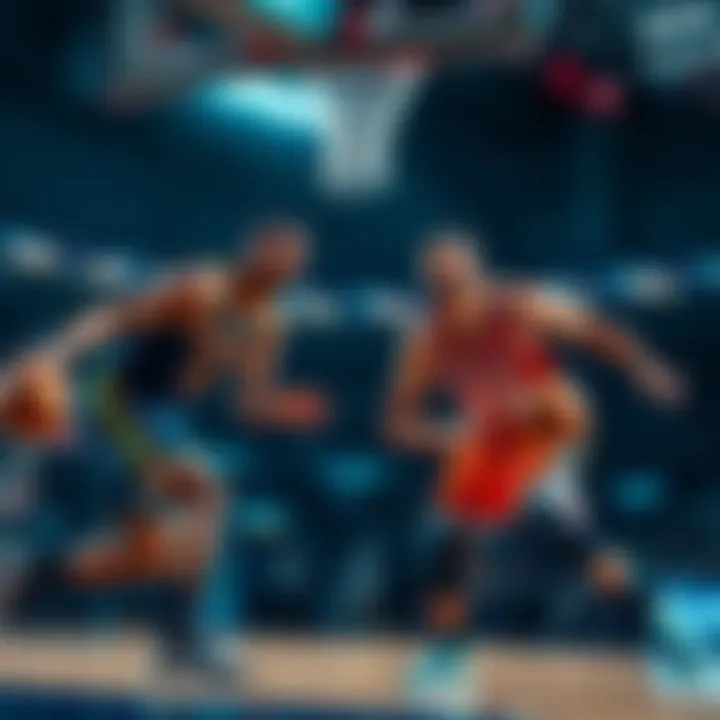 Two basketball players competing on the court during an intense NBA game