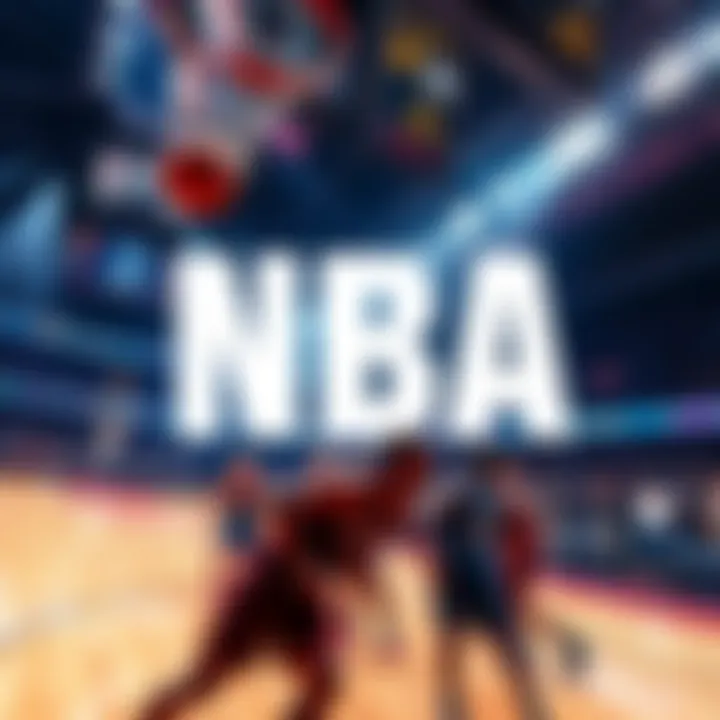 Basketball players in action during NBA games with scoreboards