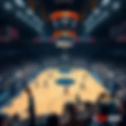 Basketball court with teams playing during an NBA game on May 5, 2026, showcasing players in action and fans in the background.