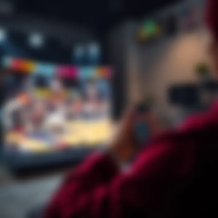 A person watching an NBA game on TV while checking betting limits on a mobile app