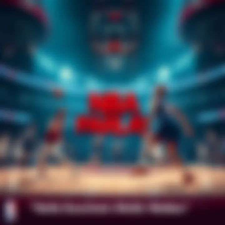 A basketball court with players in action, highlighting the excitement of upcoming NBA games for betting.