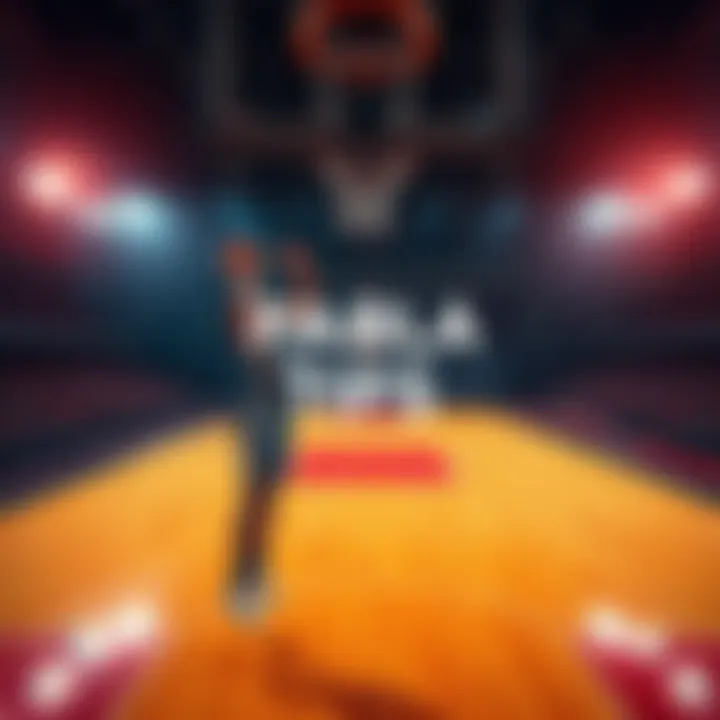 A basketball court with a player shooting a basket, representing NBA betting tips for Monday night.