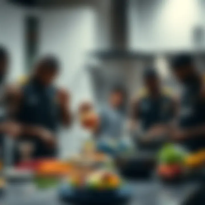 NBA stars preparing their favorite dishes in a stylish kitchen