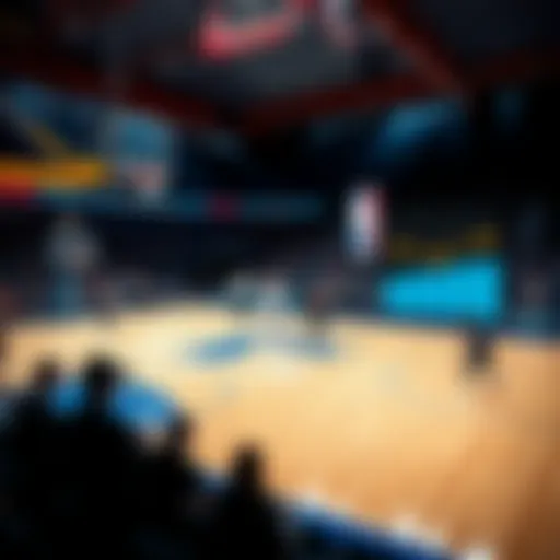 A basketball scene showing players on the court during NBA playoffs, with odds and betting analysis graphics overlay