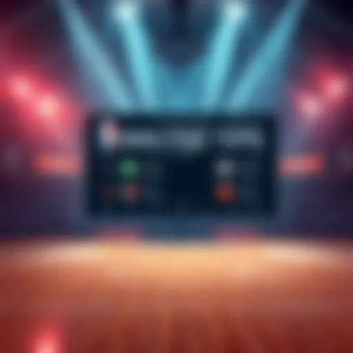 Basketball court with betting odds displayed on a screen, showing NBA teams and playoff matchups.