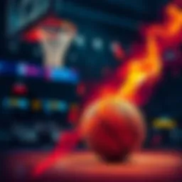 Graphic showing NBA betting lines for points and assists with basketball imagery