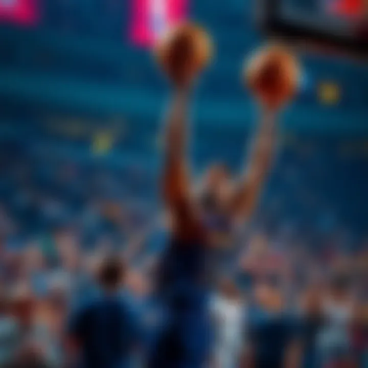 A basketball player making a shot while fans cheer in the background, symbolizing NBA prop betting tips.