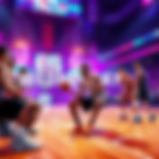 Basketball players on the court analyzing stats and upcoming games on Wednesday