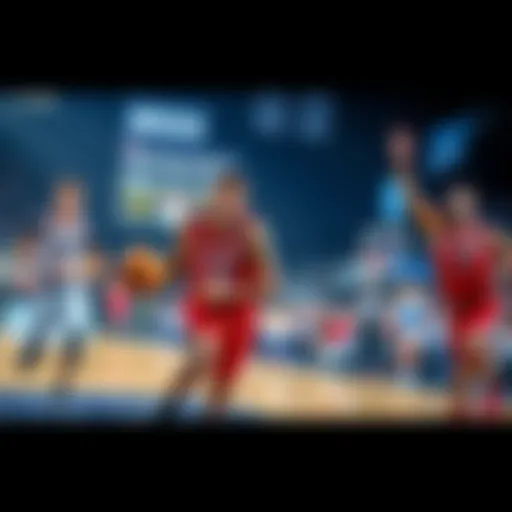 Basketball players competing in the NCAA tournament, showcasing excitement and teamwork on the court.