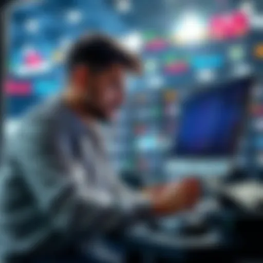 A sports bettor analyzing NCAA games on a laptop with betting odds displayed, showcasing a 4-leg parlay bet