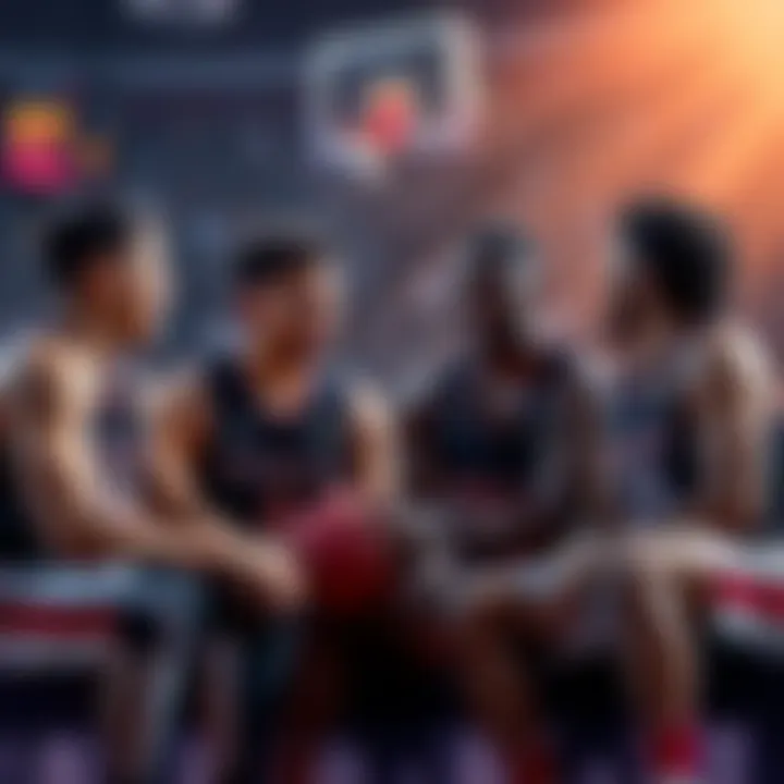 Basketball players discussing NCAAB picks, featuring Richmond and FAU recommendations, with excitement for betting strategies