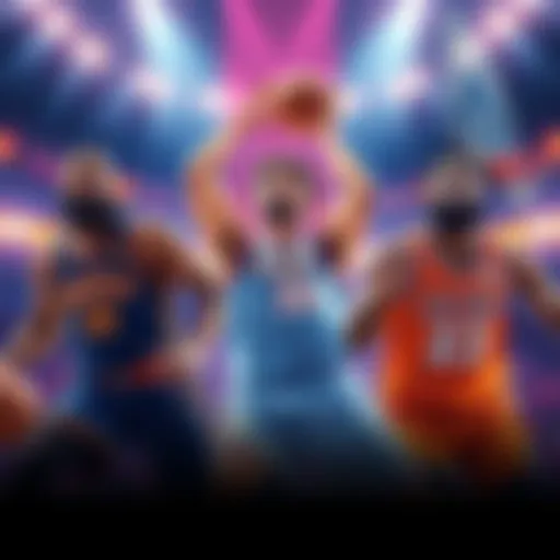 NCAAB Player Predictions Illustration of college basketball players in action, highlighting potential stars for 2026 lottery picks.