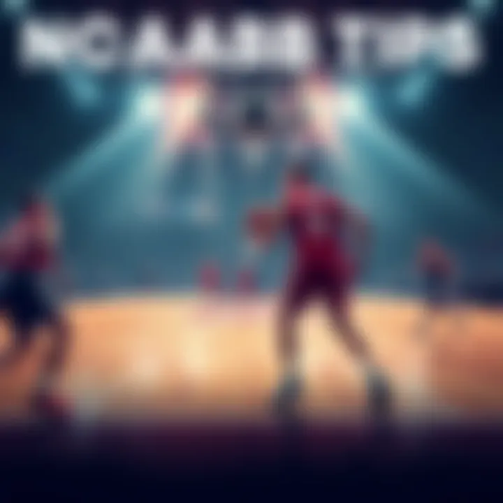 Graphic showing basketball players on the court with betting odds and statistics for NCAABB games on February 5, 2026