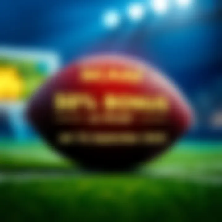 A graphic showing a football with the text '50% Bonus on NCAAF Bets'. Bright colors highlight the promotion.