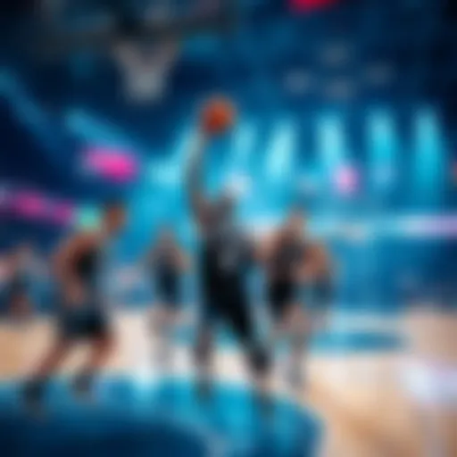 A group of Brooklyn Nets players on the court, engaging in an intense basketball game