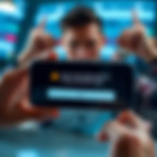 A smartphone showing an error message on a mobile app that won't open a deposit window, with a frustrated person in the background