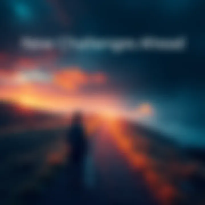 A determined person standing at the edge of a path, looking towards the distance with a focused expression, ready for new challenges.