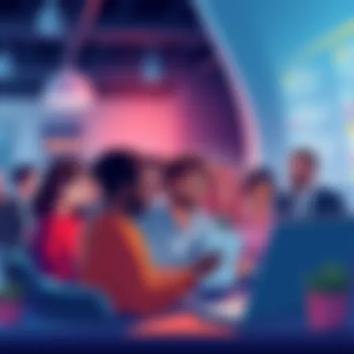 Illustration showing a group of diverse people sharing tips and advice in an online forum setting.
