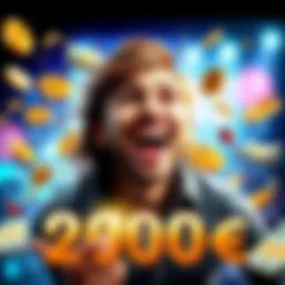 A happy new player with a big smile, surrounded by images of cash and bonus symbols, showcasing excitement about receiving a monthly bonus