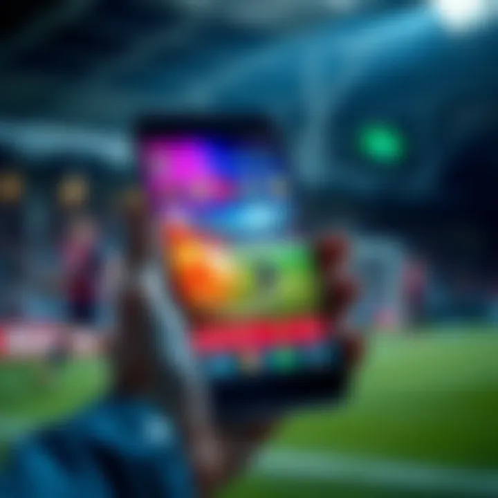 A smartphone displaying a sports prediction app with vibrant graphics and sports icons
