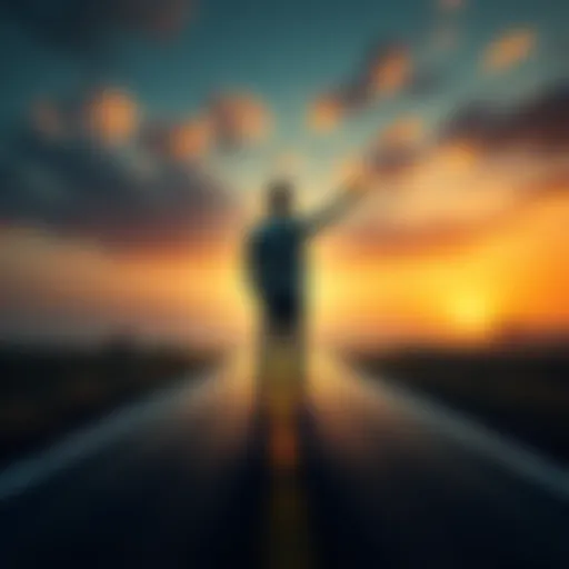 A person standing at a crossroads, looking hopeful, symbolizing a fresh start after losing savings to gambling.