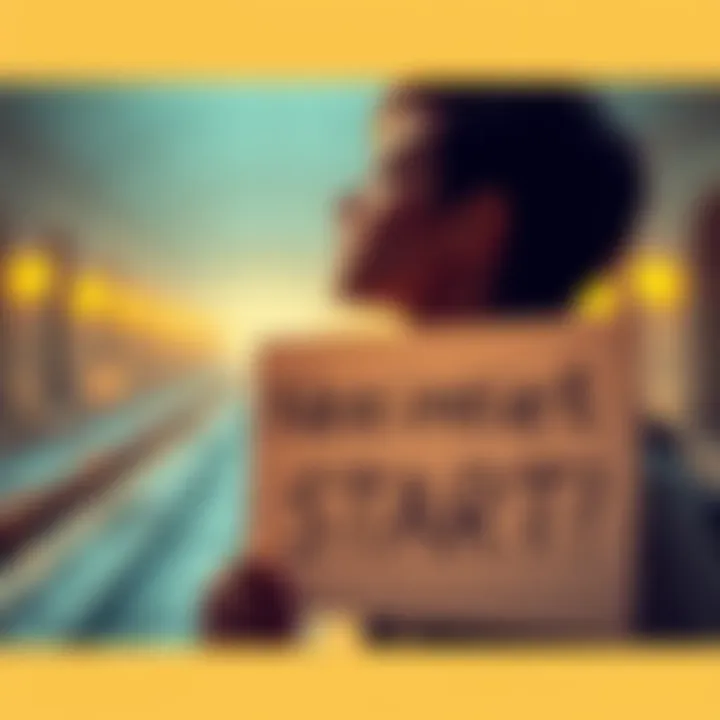 A person looking forward with hope while holding a sign that says 'New Start'.